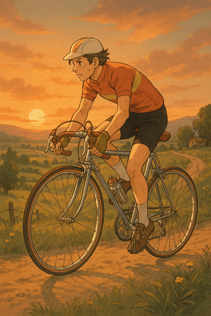 アニメ調・夕暮れ・ノスタルジックな田園風景