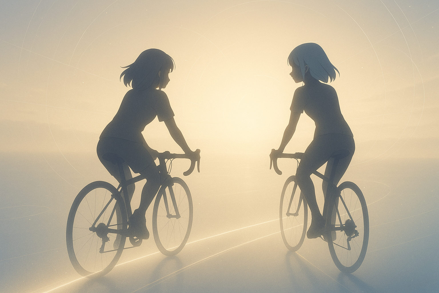 アンナとAIアンが未来の光の道を並走する外伝シリーズ用アイキャッチ画像